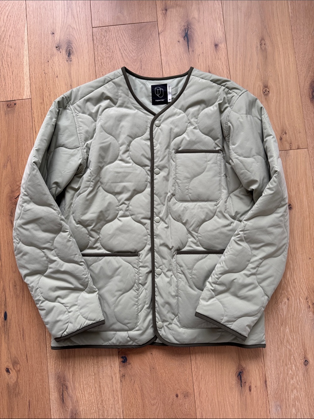 Original Use Sage Green Quilted Shirt Jacket with Dark Trim